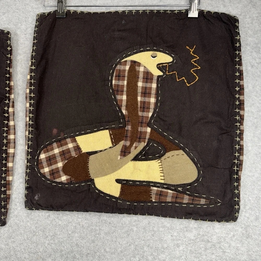 Pottery Barn Kids Cobra Snake‎ Pillow Covers Lot 2 20x20 Wool Blend Brown Plaid